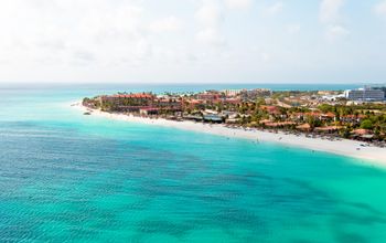 Aerial at Manchebo beach on Aruba island in the Caribbean