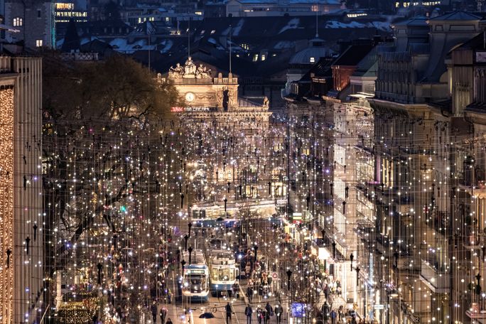 Bahnhofstrasse Street, Lucy, Christmas, holidays, lights, displays, decorations, Zurich, Switzerland, Europe