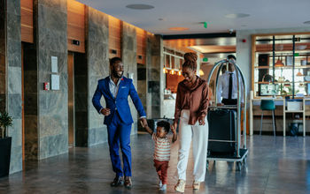 Black family at hotel, travel, travelers, 