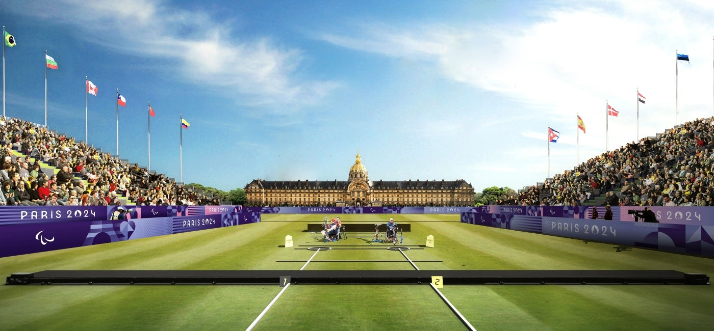 Image: Rendering of the Paralympic archery competition, held at the Esplanade des Invalides in Paris. (Photo Credit: Paris 2024)