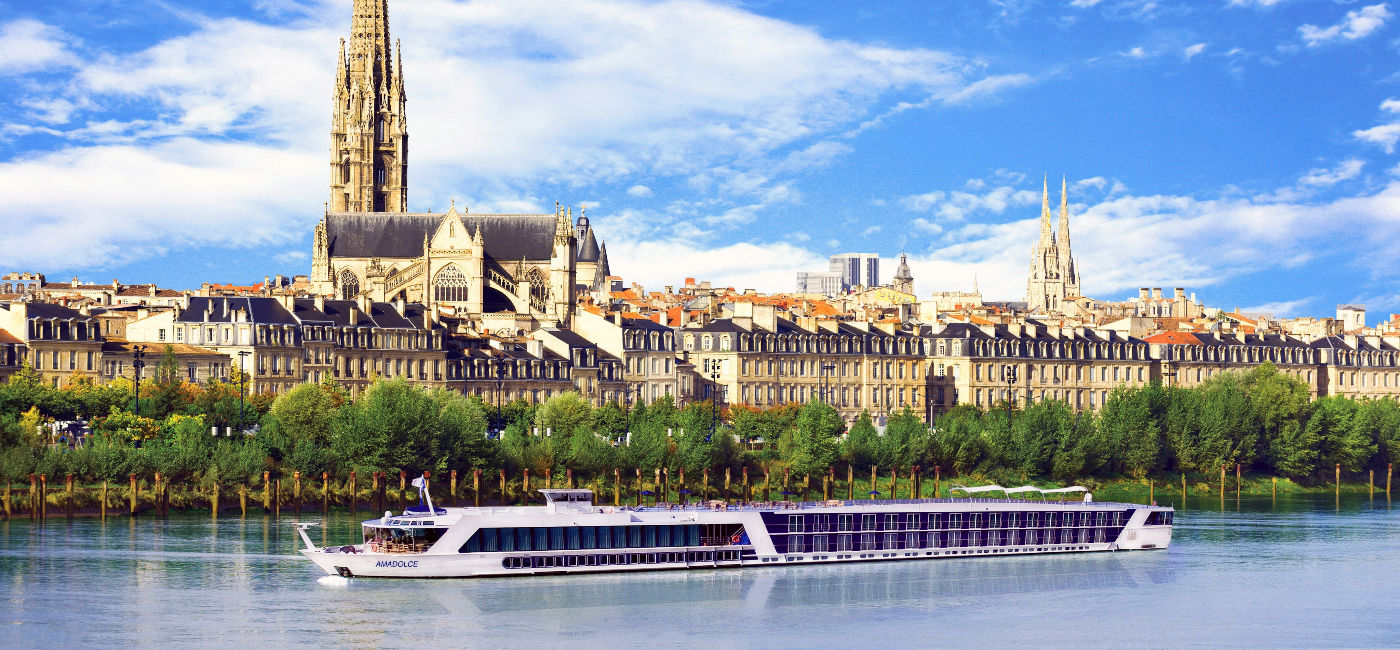 Image: The AmaDolce sails along the river in Bordeaux, France.  (AmaWaterways)