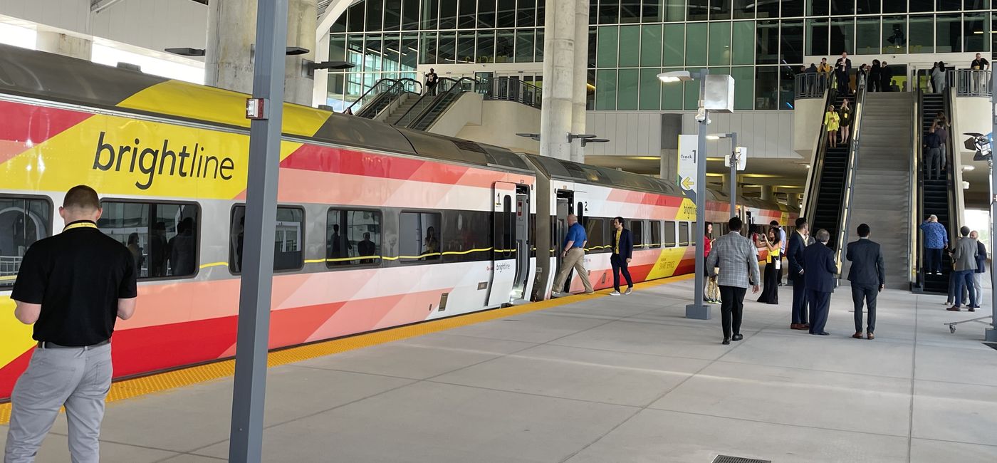 Image: The Brightline train at the new Orlando Airport station. (Photo Credit: Sara Perez Webber)