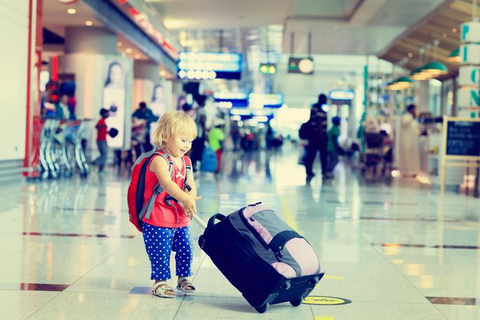 girl, suitcase, child, toddler, airport, kids travel