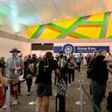 A view of Global Entry kiosks through a long line at Dallas Fort Worth airport