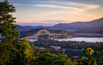 Ship passing through the Panama Canal.