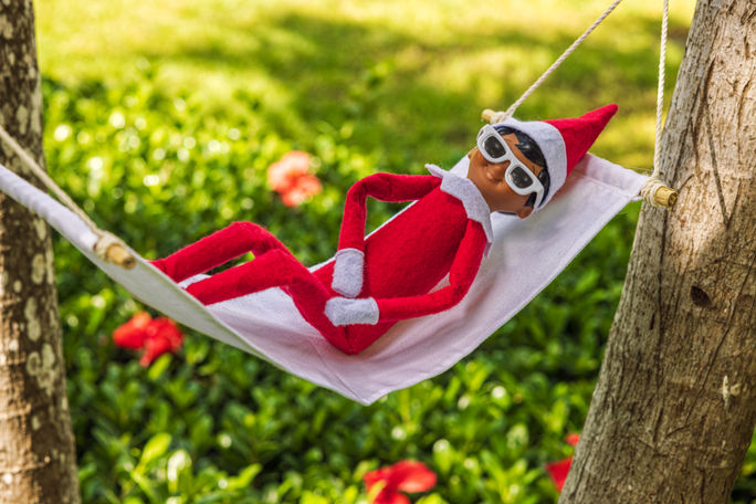 The Elf on the Shelf, Scout Elf, hammock, tropical, vacations, Beaches Resorts, holidays, seasons, Christmas, festive